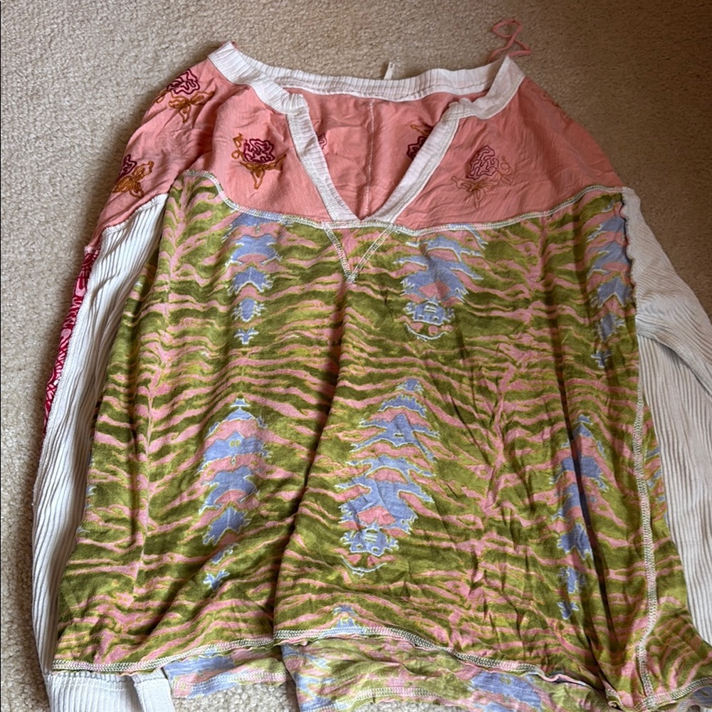 Free People Multicolor Patterned V-Neck Sweater